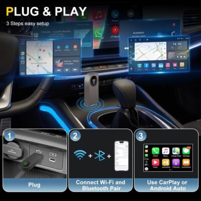 2 in 1 Wireless CarPlay Adapter, Android Auto Plug&Play CarPlay Dongle Converts Wired to Wireless with USB&USB-C/Type-C, Fast Auto-Connect, Stable Control & No Delay, for iOS 10+/Android 11+ - Image 4