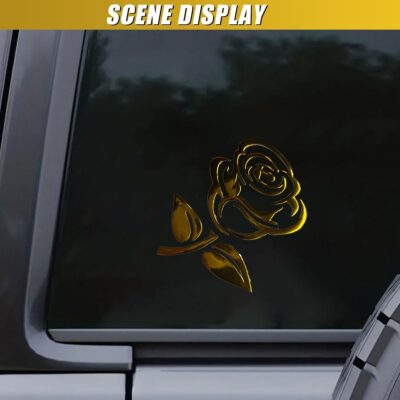 3D Rose Car Sticker Decal, Waterproof PVC Auto Bumper Stickers, 3.9'' × 3.1'' Cute Flower Car Window Decals, Vehicle Exterior Decoration Accessories for Wall, Mirror, Laptop (Gold) - Image 4