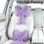 Sexysamba 2 Pcs Plush Bow Car Headrest Neck Pillow Cute Bow Pillow for Car Seat Décor Soft Neck Support for Comfortable Driving Traveling Office Fluffy Head Rest Cushion, Purple - Image 6