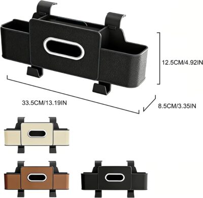 UKM 3-in-1 Back Seat Car Organizer, Car Backseat Storage Box with Cup Holder, Tissue Box&Hooks, Multifunctional Waterproof Storage for Hold Phones Drinks Handbags (Black) - Image 6