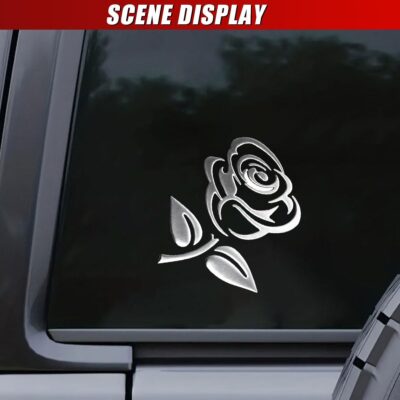 3D Rose Car Sticker Decal, Waterproof PVC Auto Bumper Stickers, 3.9'' × 3.1'' Cute Flower Car Window Decals, Vehicle Exterior Decoration Accessories for Wall, Mirror, Laptop (Silver) - Image 4