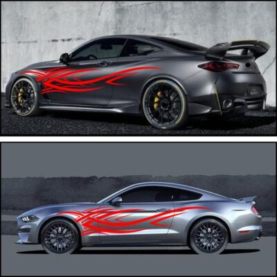 2Pcs 94.4'' Universal Flame Graphics Car Auto Body Side Sticker Racing Sports Self-Adhesive Side Strip Decal Decoration Accessories for Truck SUV Off-Road Vehicles (Style2 Red) - Image 5