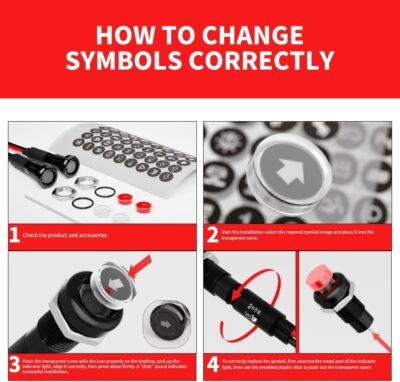 2Pcs 8MM 12V-24V LED Indicator Light with 180 Changeable Symbols, IP67 Waterproof, Pre-Wired Customizable Pilot Dash Directional Warning Lights for Car Truck Boat Marine RV Off-Road(Red) - Image 6