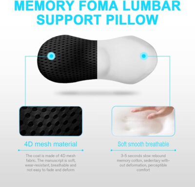 Lumbar Support Pillow for Office Chair, Memory Foam Lumbar Pillow for Lower Back Pain Relief (Black) - Image 3