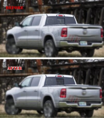Xinghe for Dodge Ram 2009 to 2024 2025 2026, American Flag Decals Stickers for Truck Back Middle Window, Matte Black USA Flag Decal for Truck Back Sliding Window, Rear Window American Flag Decal - Image 6