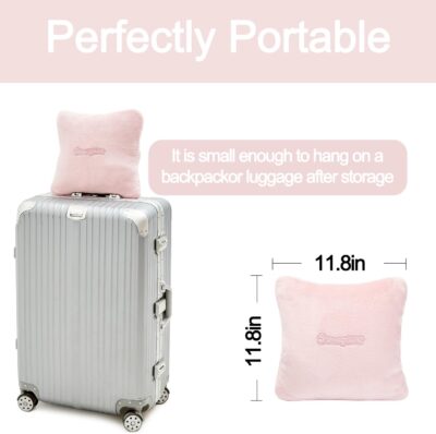 Travel Blanket Pillow, Premium 2 in 1 Flannel Airplane Blanket Compact for Travel,Office, Home,Travel Essentials Accessories for Plane and Car,Compact Office Blanket (Pink) - Image 5