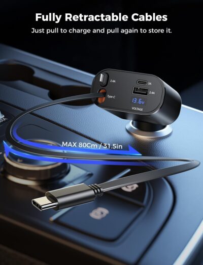SUPERONE Retractable Car Charger for iPhone with Dual Type C Cables, 4 in 1 USB C Car Charger Adapter with 69W Fast Charging Compatible with iPhone 17 16 15 14 13 12 11 Pro/XS/XR/SE/iPad/Airpods - Image 3