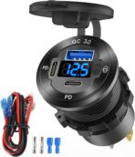 12V USB Outlet 3 Port Car Charger Socket, 78W Dual PD USB C 30W and Quick Charge3.0 Port Aluminum Charger Waterproof with Voltmeter and Button Switch for Boat Marine Motorcycle RV Truck Golf Cart, etc