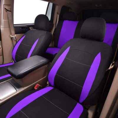 Flying Banner Car Seat Covers Front Seats Rear Bench Polyester car seat Protectors Easy installations Rear Bench Split Classic Man Lady Truck (Full Set - Low Back, Black Purple)… - Image 5