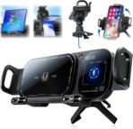 FunApricity Wireless Charging Rotating Car Mount,High Intelligent 2 in 1 Auto Rotating Phone Holder,Car Charger Fast Charging, One-Click Auto-Rotating & Clamping for Smartphone/Pad/Foldable Phone