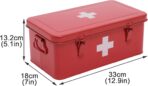 First Aid Medicine Box, First Aid Kit Supplies Bin, Metal Medicine Storage Tin, First Aid Empty Box with Safety Lock for Home Emergency Tool Set-Red - Image 3