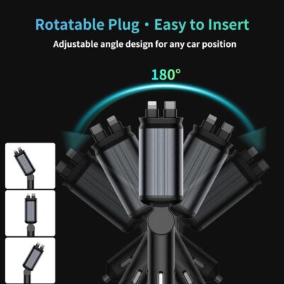 MLVOC 66W Retractable Car Charger with Starlight Projection, 4-in-1 Fast Charging Car Adapter with USB-C & Lightning Cables, Dual Ports, Adjustable Plug for iPhone, Android, Road Trips(Black) - Image 6