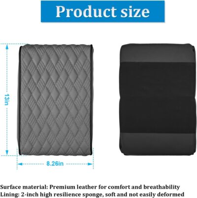 Car Center Console Cover, Leather Waterproof Auto Arm Rest Box Cover, Memory Foam Armrest Cushion Protection Pad, Hand Rest Pillow with Height Increase, Universal Car Accessory - Image 2