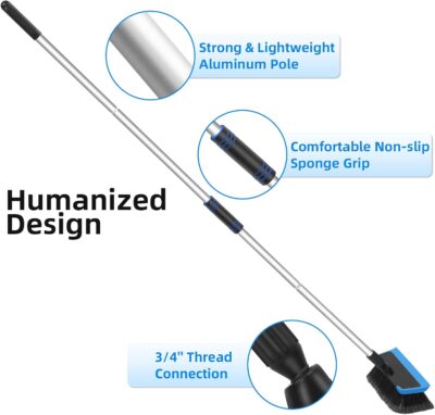 Wontolf 62'' Car Wash Brush with Long Handle, Scratch-Free Soft Bristles Sturdy Car Wash Mop Kit, Complete Car Cleaning Brush Kit Wash Mitt Towel Windshield Squeegee Wheel Tire Brush for Car Truck RV - Image 8