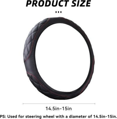 15 Inch Car Leather Steering Wheel Cover, Automotive Accessories Elastic Breathable Anti-Slip Soft Wheel Protector Fits Men and Women, Suitable for SUVs, Trucks, Vehicles and RVs (Black-1) - Image 2