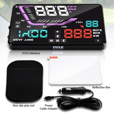 Pyle Universal 5.5’’ Car HUD Head-Up Display Multi-Color Windshield Screen Projector Vehicle Speed & GPS Navigation Compass, Plug & Play, With Speed, Time, Altitude & More (PHUD15) - Image 2