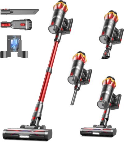 Cordless Vacuum Cleaner, 650W/55KPa 70Mins Vacuum Cleaners for Home, Self-Standing Stick Vacuum with Anti-Tangle Brush & OLED Touch Screen, Vacuum Cleaner for Hardwood Floors,Carpet,Pet Hair,Car (Red) - Image 9
