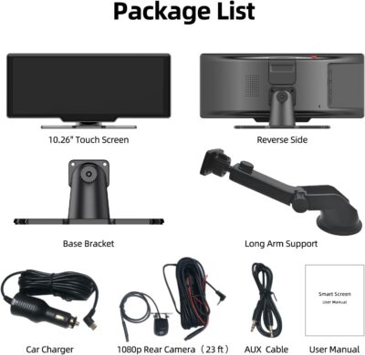 Wireless Carplay Screen for Car, 10.26" HD Car Stereo Touch Screen with Android Auto& Carpaly, 1080p Backup Camera, Car Audio Receiver with Voice Control, Mirror Link, Bluetooth, Navigation - Image 3