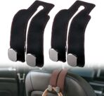 Fauppt Headrest Hooks for Car Car Seat Hooks for Headrest,2026 Hooks for Purses and Bags Cute Car Purse Holder,Twinhook Leather Car Headrest Hangers Seat Back Organizers for Travel (Black*2)