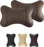 2 Pack Car Neck Pillow PU Leather Automotive Headrest Pillow for Car Support Neck Pain Relief Universal Car Pillow (Brown)