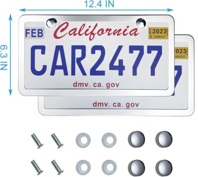 Solid Silver License Plate Frames 2 Pack, 2 Holes Rust-Proof License Plate Holder, Universal Car Stainless Steel License Plate Frame for Women & Man (Screws & Chrome Caps) by Lengnoyp - Image 5
