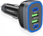 USB C Car Charger, Meagoes 4 Ports 90W Super Fast Charging, Dual 45W USBC & QC3.0 USB 12V Cigarette Lighter Adapter for iPhone 17 Air 16 15 iPad Tablet Google, Samsung S26 Android Type C Cell Phone