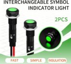 2Pcs 8MM 12V-24V LED Indicator Light with 180 Changeable Symbols, IP67 Waterproof, Pre-Wired Customizable Pilot Dash Directional Warning Lights for Car Truck Boat Marine RV Off-Road(Green) - Image 7