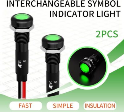 2Pcs 8MM 12V-24V LED Indicator Light with 180 Changeable Symbols, IP67 Waterproof, Pre-Wired Customizable Pilot Dash Directional Warning Lights for Car Truck Boat Marine RV Off-Road(Green) - Image 7