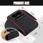 Hovom Car Center Console Cover, 13.39"×7.87"×2.76" Leather Armrest Cover for Cars, Memory Foam Armrest Pillow with Pocket, Cup Holder & Phone Slot, Universal Vehicle Arm Rest Cushion Pad (Black+Red) - Image 2