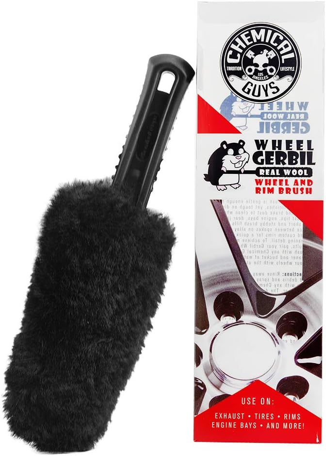 61SMaZlgjL._AC_SL1000_.jpg Chemical Guys Gerbil Wheel and Rim Cleaning Brush - Soft Natural Bristle Detailing Tool for Tires, Exhausts & Delicate Surfaces - Wheel Cleaner Brush to Safely Clean Brake Dust, Grime and Dirt, 1 Pack - Image 1