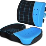 Memory Foam Seat Cushion & Lumbar Support Pillow for Office Chair Car Wheelchair Orthopedic Chair Pad and Back Cushion with Adjustable Straps for Lower Back, Tailbone, Sciatica, Hip Pain Relief