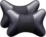 2pcs Car Seat Neck Support Pillow,PU Soft Leather + Memory Foam,Head Support Pillow Cushion Pad for Driving Headrest Relax,with Adjustable Strap