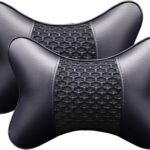 2pcs Car Seat Neck Support Pillow,PU Soft Leather + Memory Foam,Head Support Pillow Cushion Pad for Driving Headrest Relax,with Adjustable Strap