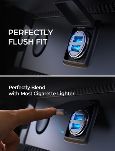 AINOPE Car Charger Adapter【Smallest Metal】 4.8A Cigarette Lighter USB Car Charger Adapter Dual Port 12V USB Outlet Flush Fit for iPhone 16 Pro Max/15/14 iPad Air Samsung Galaxy S25 S24 Ultra,Black - Image 7