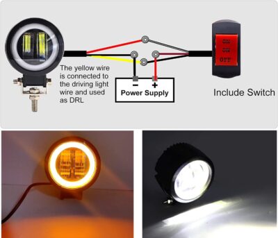 20W LED Motorcycle Fog Lights, 3 Inch Round Daytime Running Light, Additional Driving Spotlights 12V 24V With 3-Wiring Handlebar Switch - Image 3