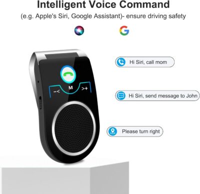 Bluetooth 5.0 Car Speaker, in Car Speakerphone, Bluetooth Receiver for Cell Phone Support Siri Google Voice Assistant, Built in Microphone&3W Speaker for Handsfree Calls, GPS, Music - Image 4