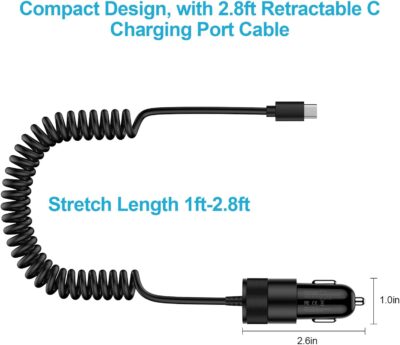 for iPhone 16e 17e 17 Pro Max Air, Fast Car Charger Adapter for iPhone 16e, 16, 16 Pro Max, 16 Plus, 15 Series, USB C Vehicle Phone Auto Automobile Plug with 2.8FT Coiled Cable Cord Fast Charging - Image 4