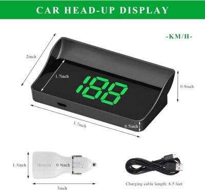 Heads Up Display for Car, Windshield Projection Digital Speedometer with USB Cable & Car Charger Adapter, Plug and Play HUD w/Large Font Display & Overspeed Alarm for Most Vehicles (KM/H) - Image 2
