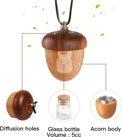Maromalife Essential Oil Car Diffuser, Wooden Acorn Decor Cute Car Diffuser Air Freshener, Hanging Aromatherapy Diffuser Perfume Car Decoration, Gift for Women/Men, Christmas, Birthday - Image 3