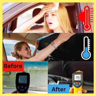 Windshield Sun Shade - Certified 99.87% UVB & 99.02% UVA Protection Car Sun Shade. Award Winning Sunshade for Car Windshield with Patented Technology. Size M 61"x32" Car Window Shades by Kinder Fluff - Image 4