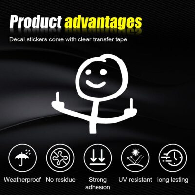 Car Fuck You Meme Large Vinyl Sticker Decal, Funny Personalised Cartoon Middle Finger Sticker, Fit for Cars Windows Bumpers Trucks Motorcycles or Any Other Smooth Surface (White Large) - Image 4