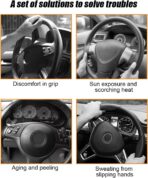 Carbon Fiber Car Steering Wheel Cover, Leather Breathable Automotive Wheel Protector, 15 Inch Anti-Slip Vehicle Interior Steering Accessories, Universal for SUV Truck Sedan (Black) - Image 6