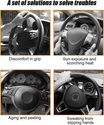 Carbon Fiber Car Steering Wheel Cover, Leather Breathable Automotive Wheel Protector, 15 Inch Anti-Slip Vehicle Interior Steering Accessories, Universal for SUV Truck Sedan (Black) - Image 6