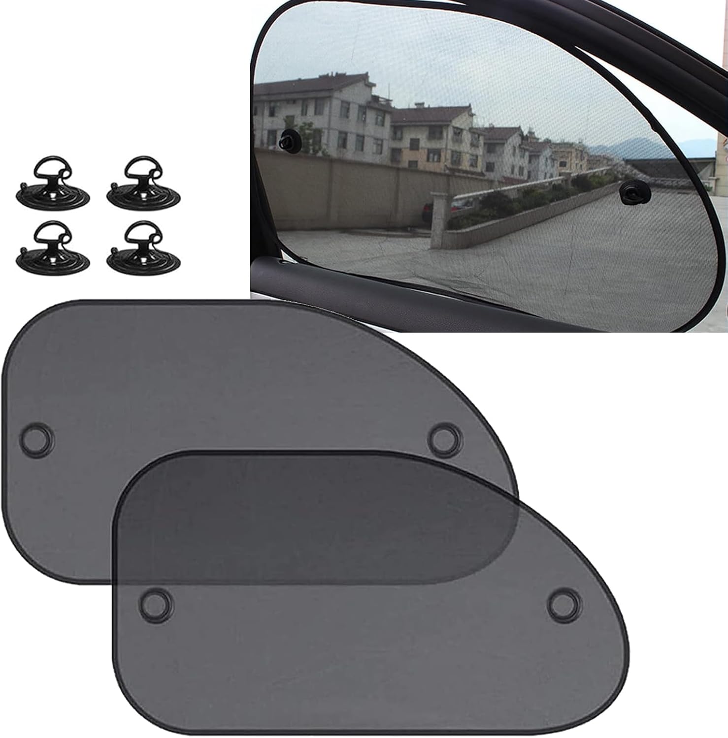 61TDURzP0pL._AC_SL1500_.jpg 2PC Side Window Car Sunshade, Universal Car Window Shade for Baby, Sun Protection and Breathable Car Window Shade for Baby with Suction Cup Installation Accessories, for Cars (Black) - Image 1