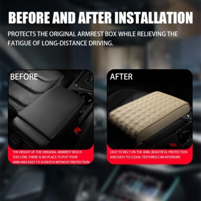 Car Armrest Cushion, Automotive Anti-Scratch Leather Memory Foam Center Console Pad Cover Protector Elbow Pillow Armrest Seat Box with Organizer Pockets Storage Bag, Universal Fit - Image 3