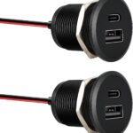 Acegoo RV USB Outlet All-Aluminum Type A + Type C Ports 12V/24V USB Charger, Recessed Mount 24W High-Speed Charging Socket, PD3.0 & QC3.0 Fast Charger for Camper Trailer Van Car Boat Golf Cart (2Pcs)