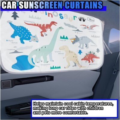 Car Window Shade for Baby, Magnetic Blackout Car Window Curtain, Cartoon Pattern Cars Side Window Sun Shade Cover for Sun/Heat/UV Rays Protection (Dinosaur) - Image 6