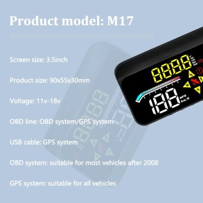 HUD M17,Heads up display OBD2 and GPS Dual System Speedometer for Car, Digital Speedometer with Speed, Travel Direction, and Overspeed Alarm, Fatigue Driving Alarm，Suitable for All car - Image 8