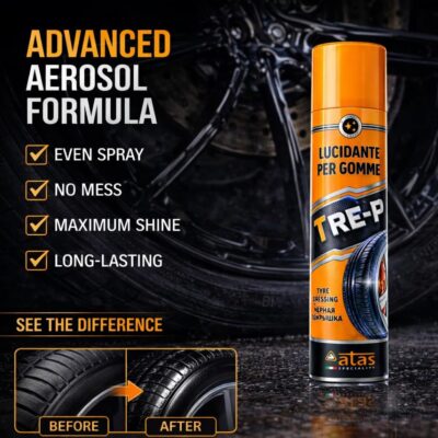ATAS Italian Tire Shine Spray – Long-Lasting Shine, Deep Black Gloss, Professional Tire Dressing, 13.5 fl oz,3-in-1 Revive, Protect & Polish Cleaner - Image 6