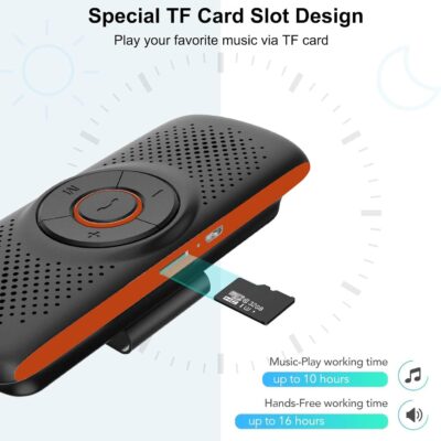 Bluetooth Car Speaker for Cellphone, Wireless Handsfree Car Kit Speakerphone with Clip for Sun Visor, Supports Siri and Voice Assistant, 20 Hours Working Time | TF Card Playing - Image 5